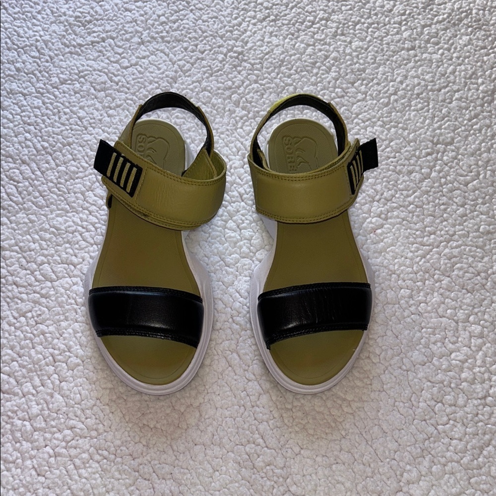 Sorel Olive and Black Strap Sandals